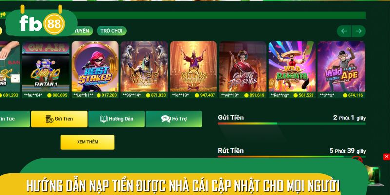 Hướng dẫn nạp tiền được nhà cái cập nhật cho mọi người